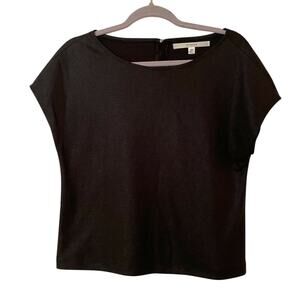 Studio M Womens Black Textured Round Neck Blouse Womens XS Boxy Fit Lagenlook